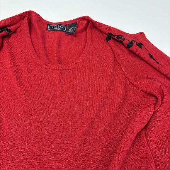 VTG Laura Scott Red Embroidered Cardigan & Tank One Piece Sweater Sz L Petite - Picture 4 of 8